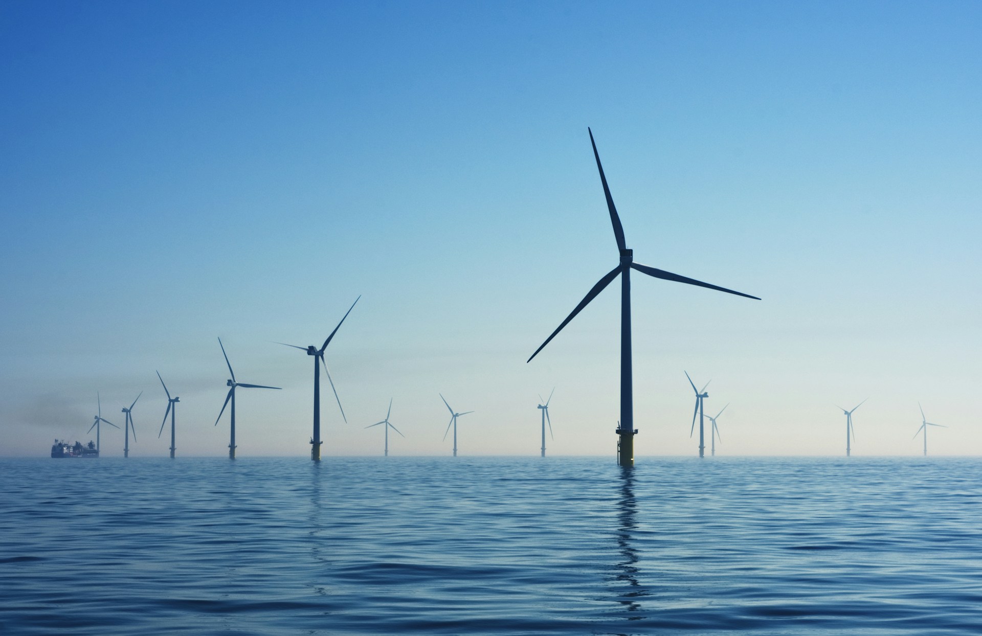 Wind turbines across open landscape